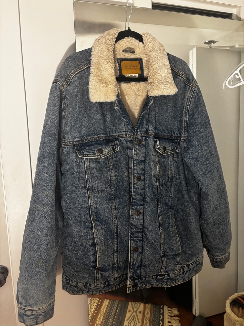 Pull&Bear Blue Denim Jacket with Cream Sherpa Collar